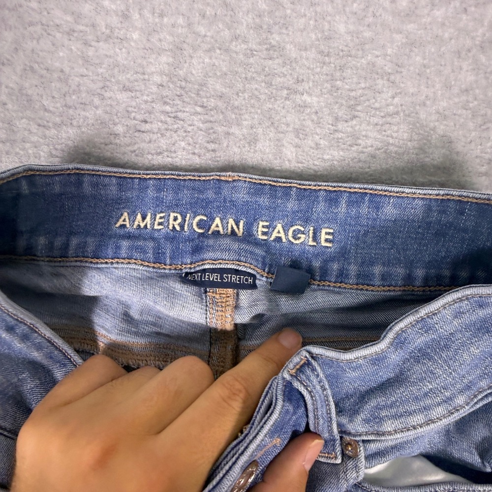 American Eagle Next Level Stretch Jeans Women 2 Blue Cropped Straight Side Slit - Picture 3 of 6